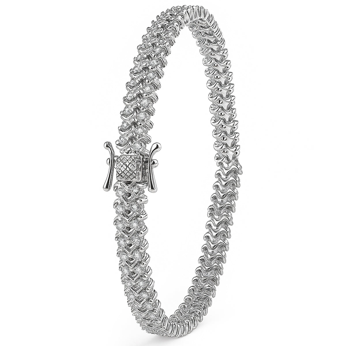 Pulsera Estilo Panza de Víbora con Circonias Baguette Plata .925 con Rodio