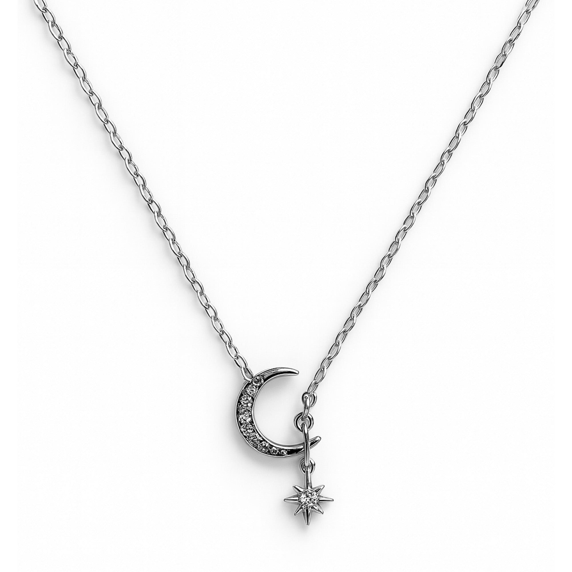 COLLAR CON DIJE DE LUNA Y ESTRELLAS PLATA .925