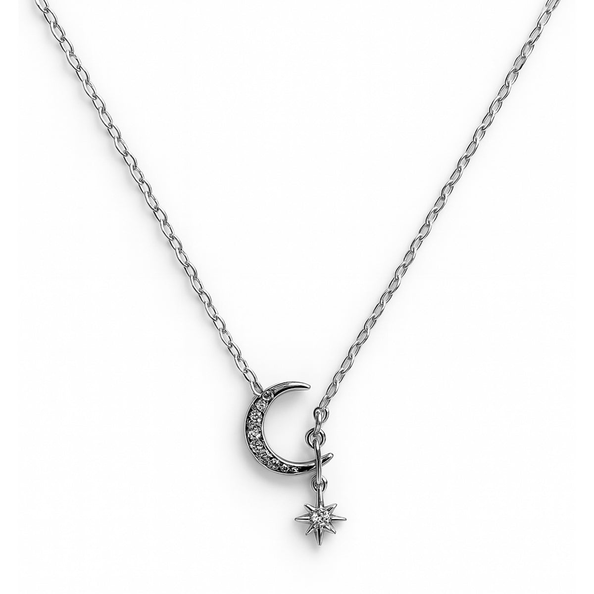 COLLAR CON DIJE DE LUNA Y ESTRELLAS PLATA .925