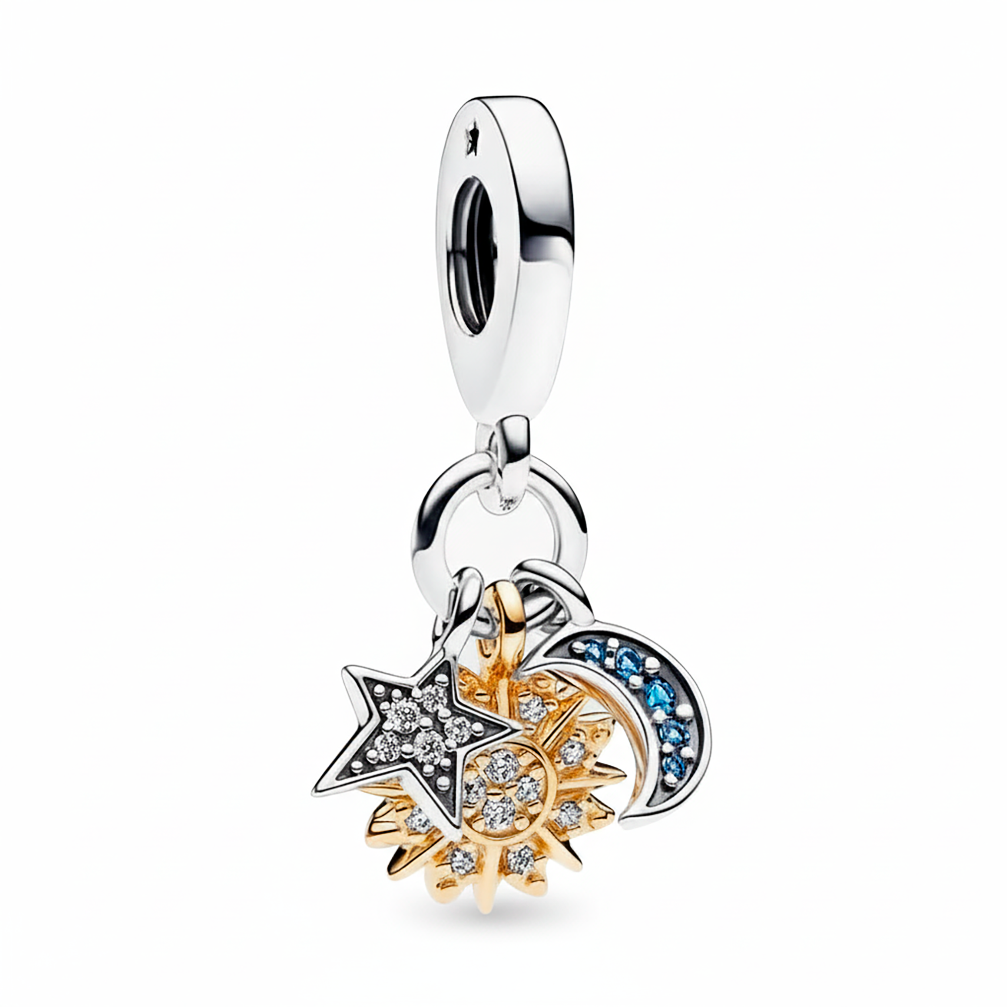 Charm Inspirado Pan 1:1 Constelación Luna, Estrella y Sol con Micro Circonias Plata .925