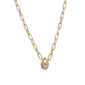 Collar Paper Clip con Gota 3D y Micro Circonias Oro 10K