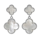 Arete Doble Flor Mediano Inspirado Van C con Piedras Naturales Plata .925 con Baño de Rodio