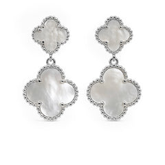 Arete Doble Flor Mediano Inspirado Van C con Piedras Naturales Plata .925 con Rodio