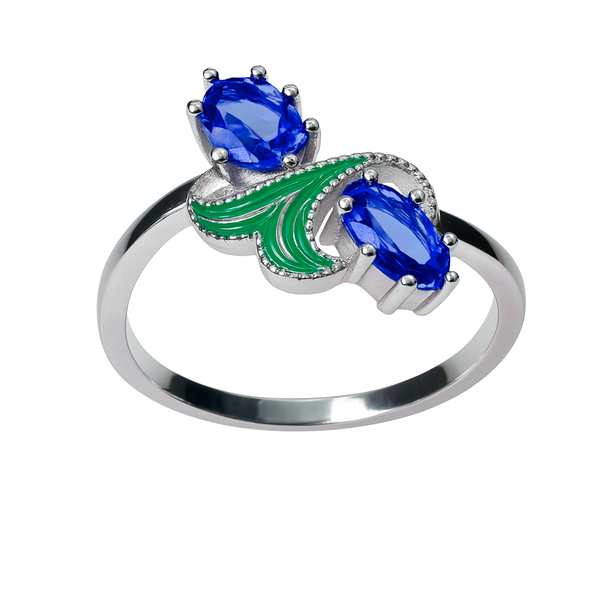 Anillo Circonias con Esmalte Plata .925 con Baño de Rodio