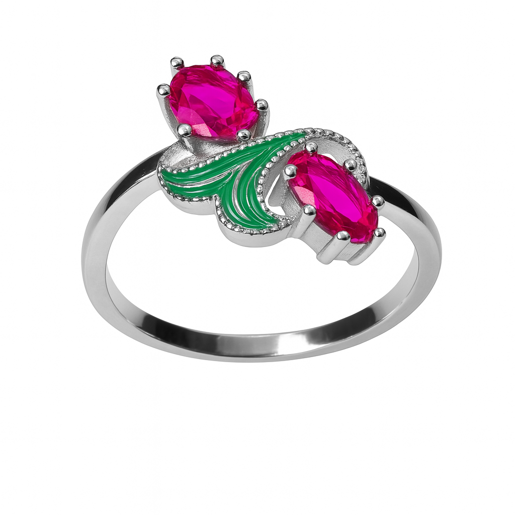 Anillo Circonias con Esmalte Plata .925 con Baño de Rodio
