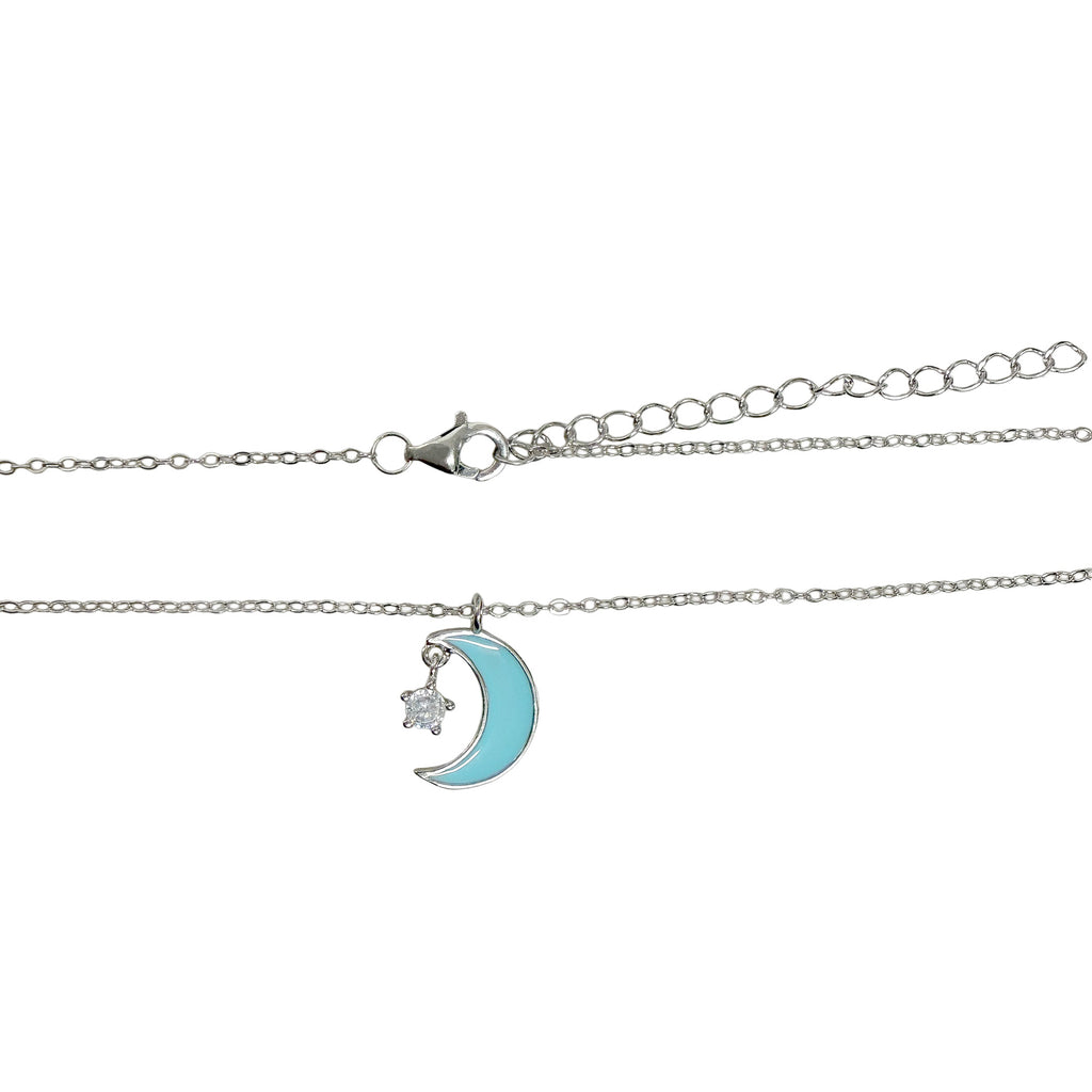 Collar Luna Esmaltada con Circonia Plata .925 con Baño de Rodio