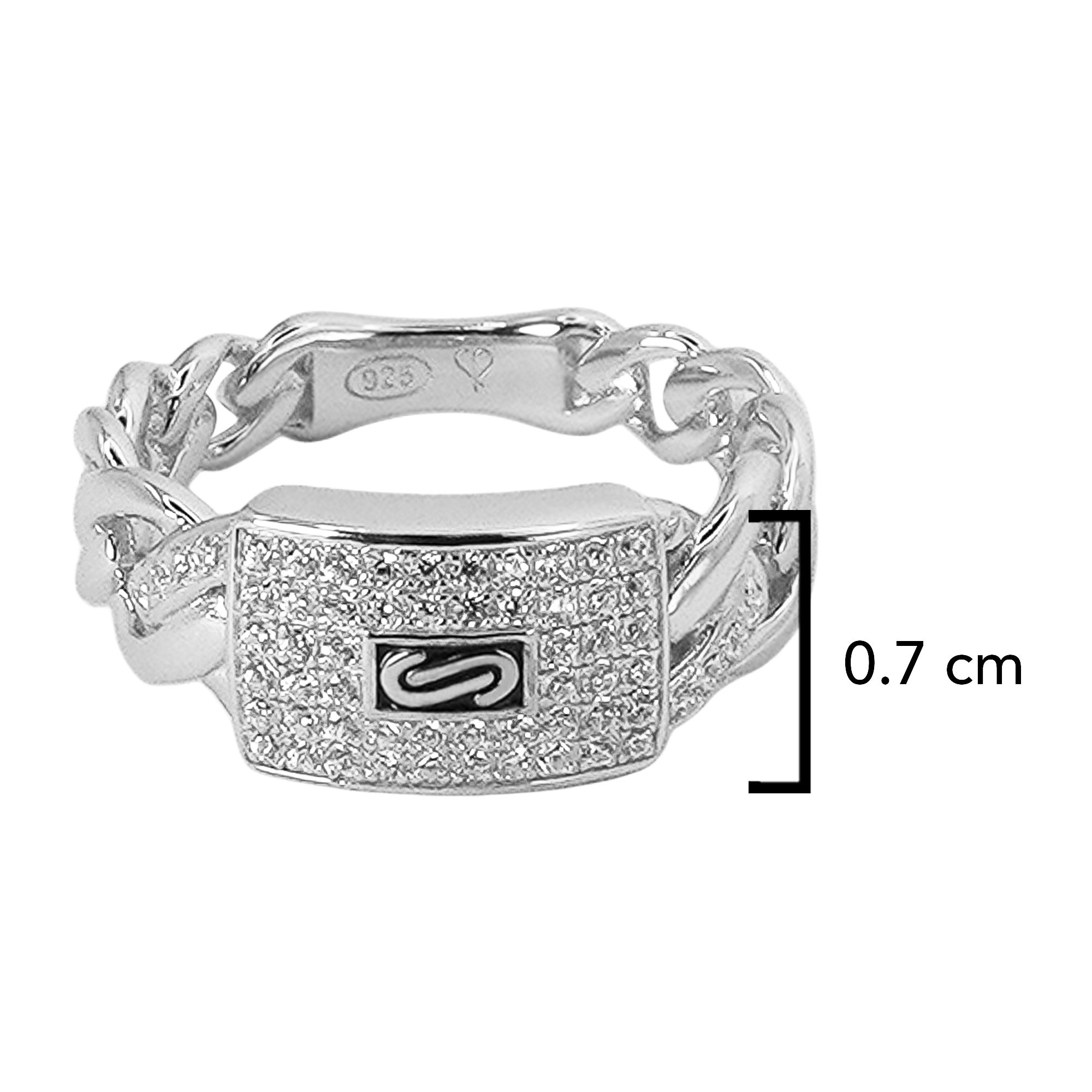Anillo Inspirado Mónaco Circonias Rectángulo Horizontal, Eslabón Cubano em Disminución, Plata .925 con Baño de Rodio