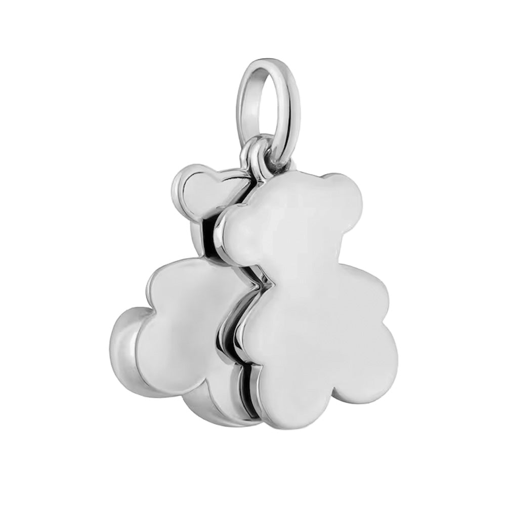 Dije Inspirado Oso 1.1 Doble Plata .925 con Baño de Rodio. Tamaño 2.4 cm