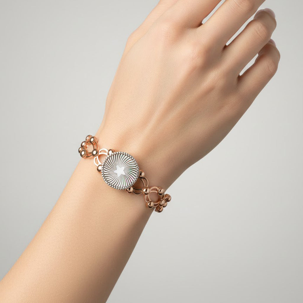 Brazalete Doble Uso Anillo Pulsera con Circulo con Estrella Giratorio y Baño de Oro Rosa Plata .925