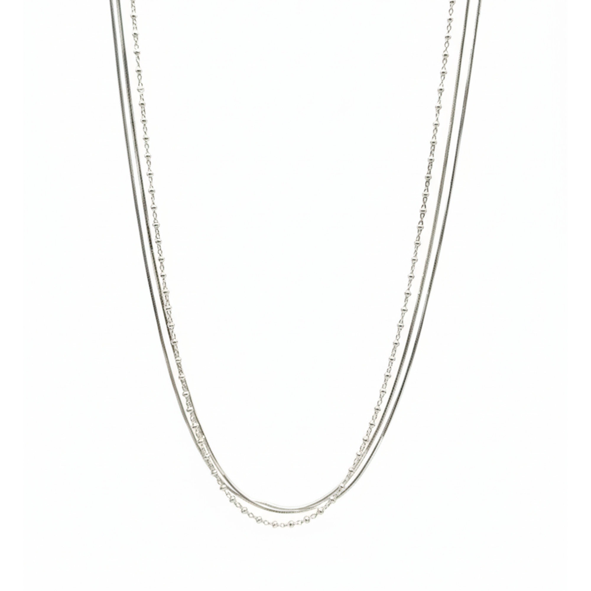 Collar Doble con Bolitas y Eslabones con Cola de Rata Plata .925