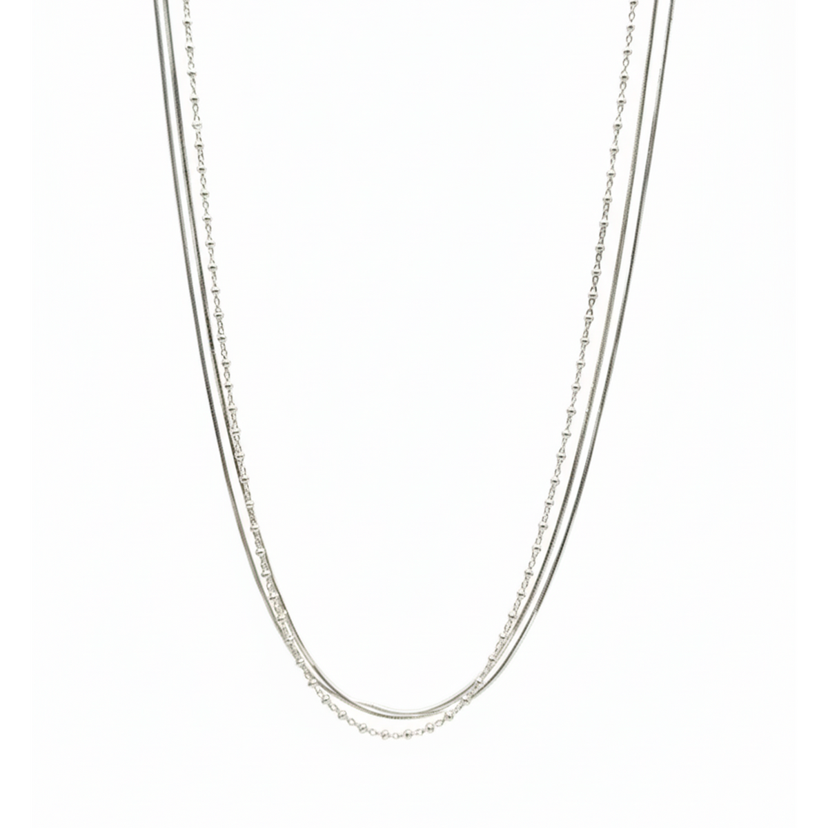 Collar Doble con Bolitas y Eslabones con Cola de Rata Plata .925