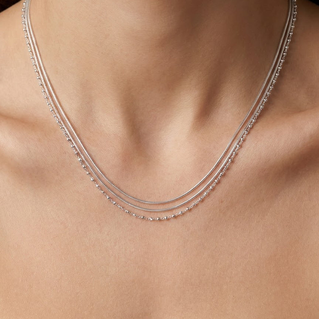 Collar Doble con Bolitas y Eslabones con Cola de Rata Plata .925