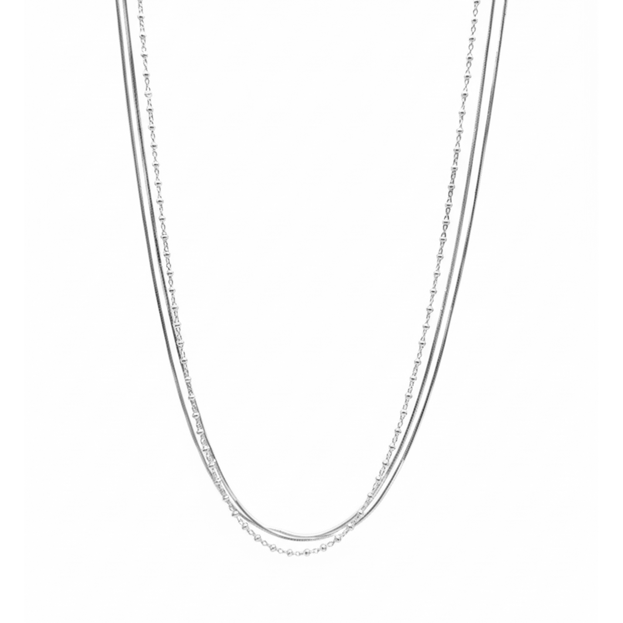 Collar Doble con Bolitas y Eslabones con Cola de Rata Plata .925