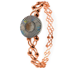 Brazalete Doble Uso Anillo Pulsera con Circulo Diamantado Giratorio y Baño de Oro Rosa Plata .925