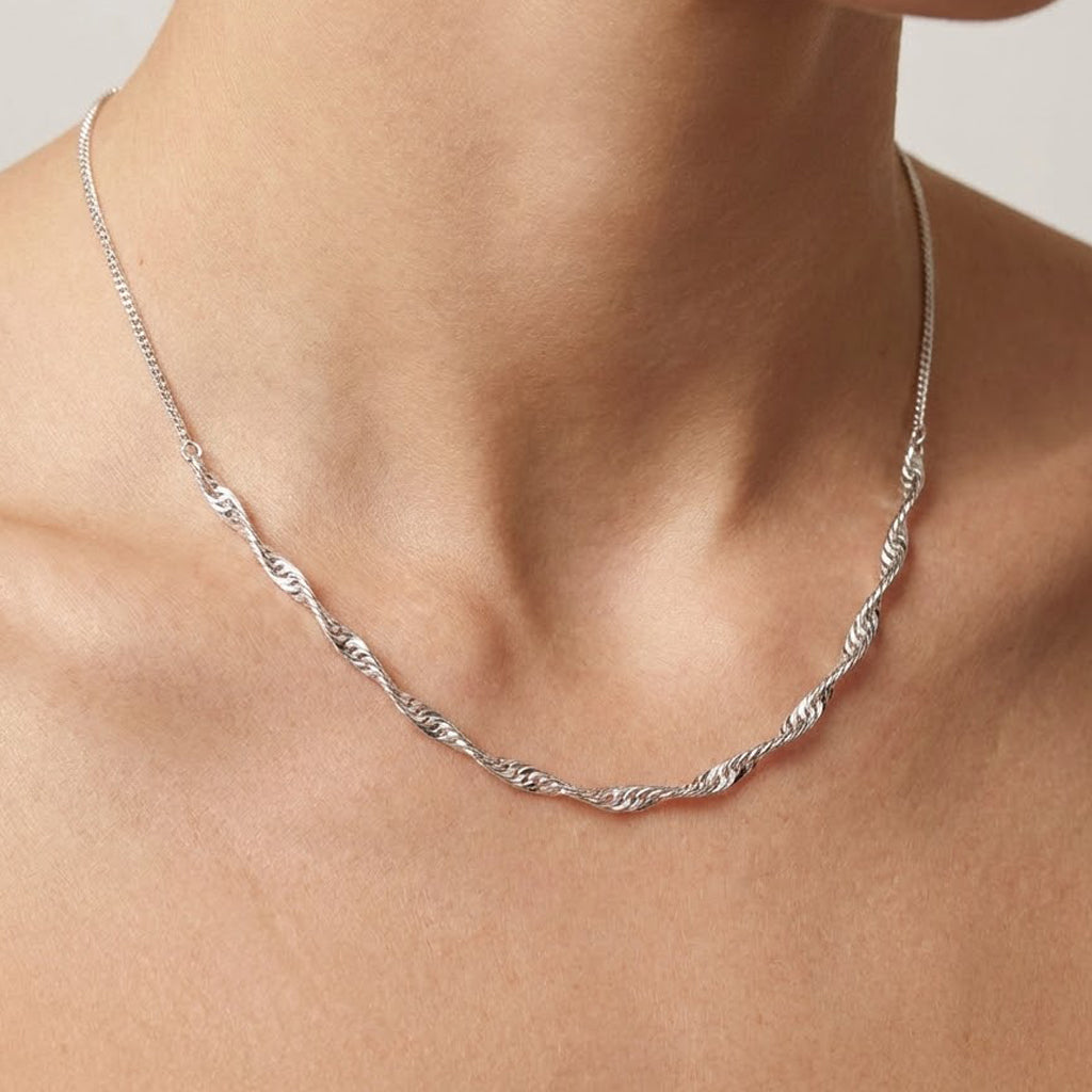 Collar Singapur con Cadena Barbada Plata .925