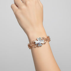Brazalete Doble Uso Anillo Pulsera Trebol Giratorio con Baño de Oro Rosa Plata .925