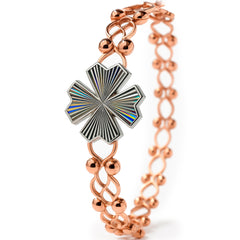 Brazalete Doble Uso Anillo Pulsera Trebol Giratorio con Baño de Oro Rosa Plata .925