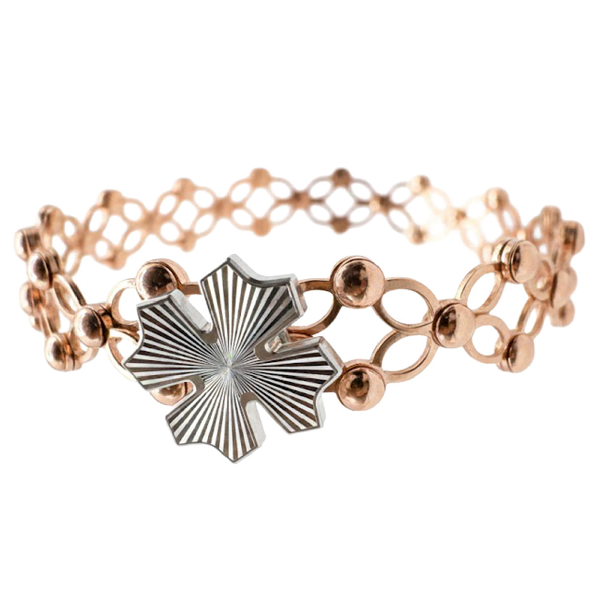 Brazalete Doble Uso Anillo Pulsera Trebol Giratorio con Baño de Oro Rosa Plata .925
