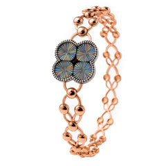 Brazalete Doble Uso Anillo Pulsera con 4 Circulos Diamantados Giratorios y Baño de Oro Rosa Plata .925