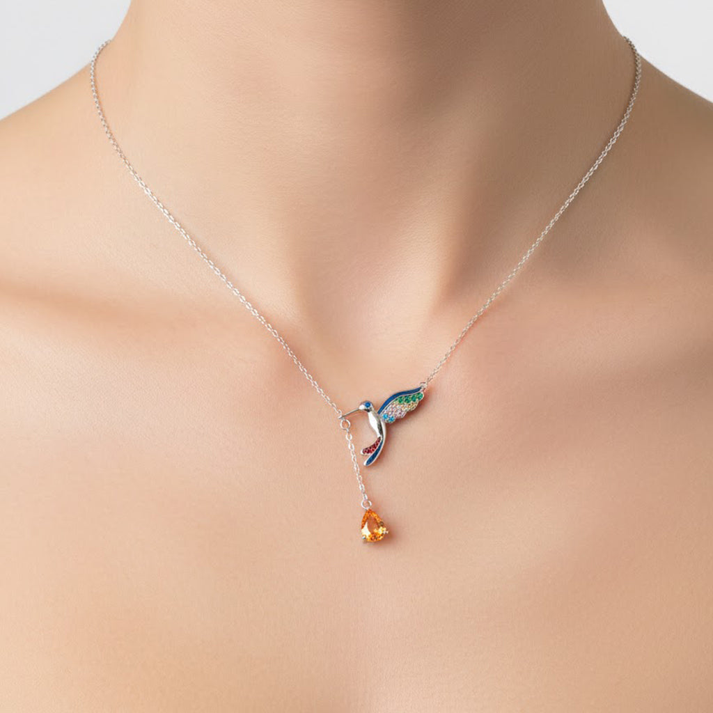 Collar Corbatero Colibri con Micro Circonias Multicolor Plata .925