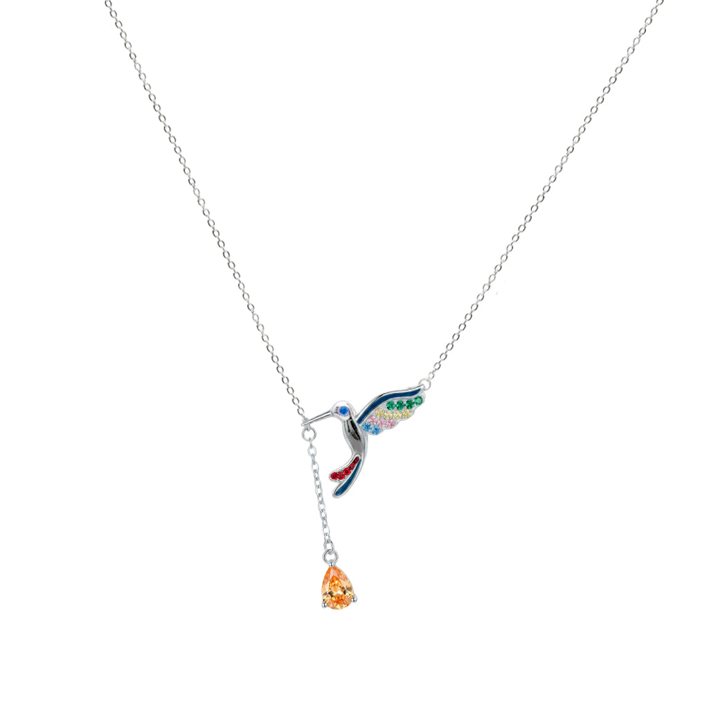 Collar Corbatero Colibri con Micro Circonias Multicolor Plata .925