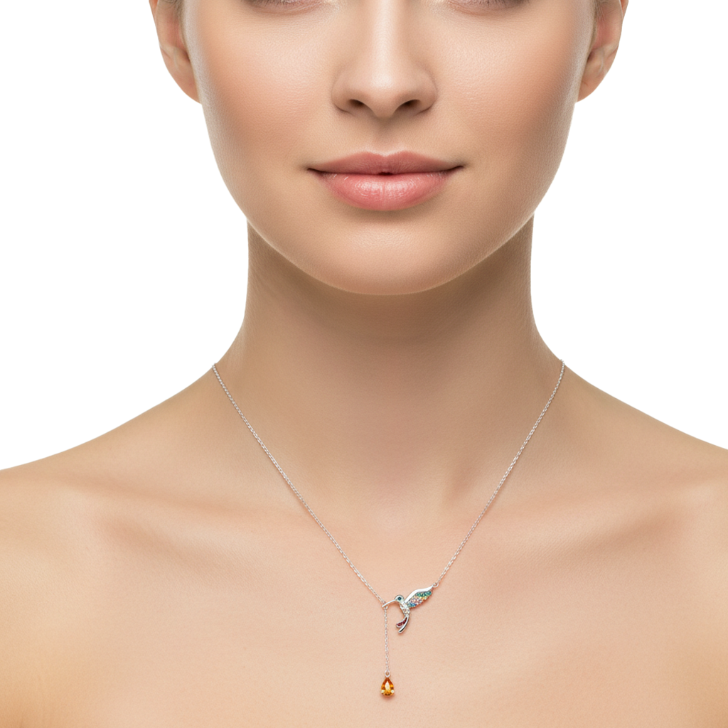 Collar Corbatero Colibri con Micro Circonias Multicolor Plata .925