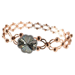 Brazalete Doble Uso Anillo Pulsera con Trebol 4 hojas Giratoria y Baño de Oro Rosa Plata .925