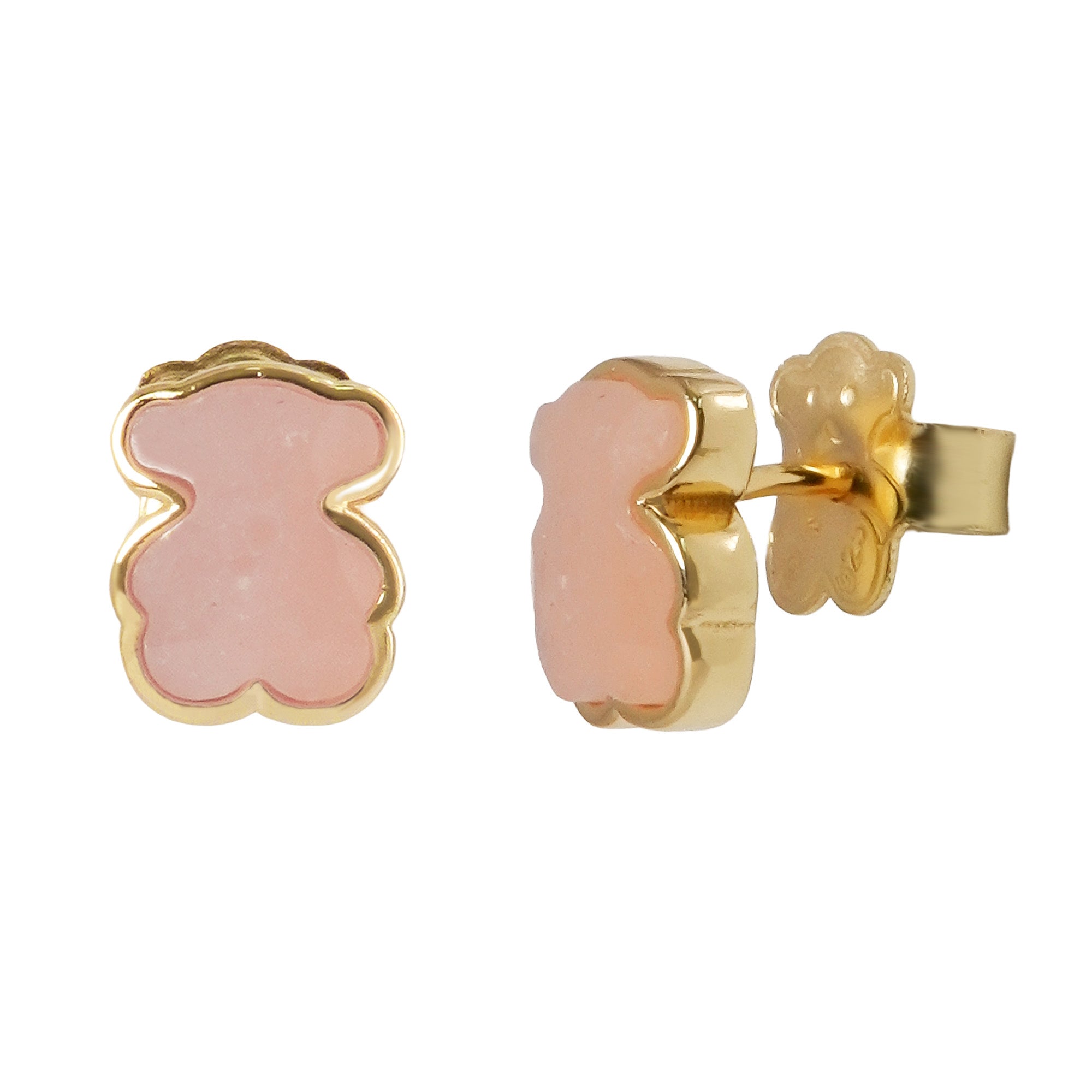 Broquel Inspirado Osos 1.1 Cuarzo Rosa Facetado Plata .925 con Baño de Oro 18 K