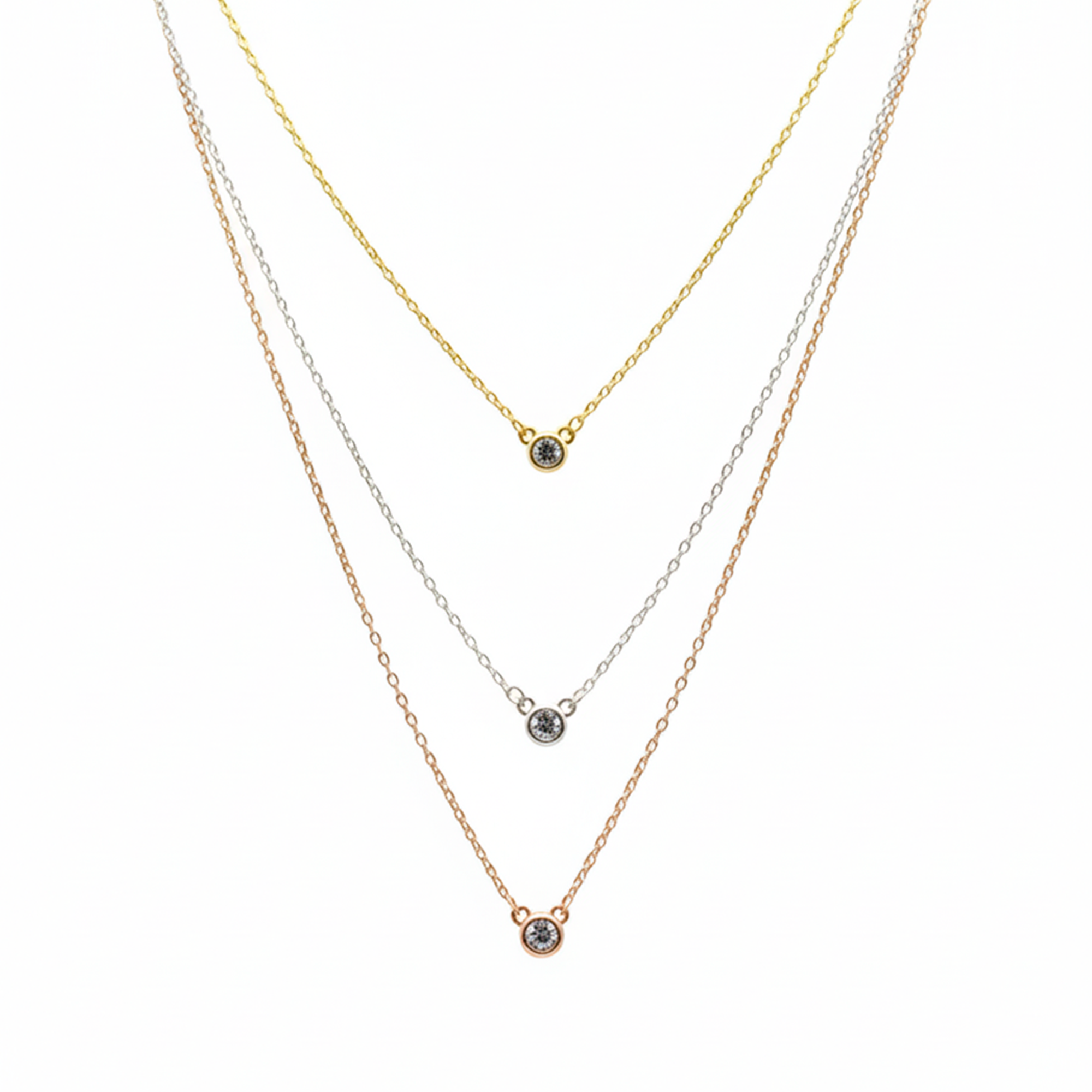 Collar Triple con Circonias Plata .925 con Baño de 3 Oros