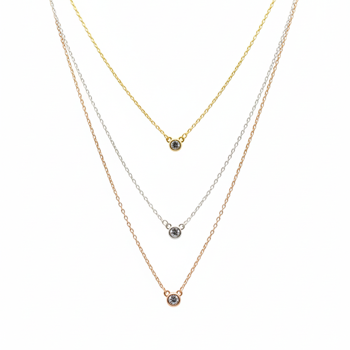 Collar Triple con Circonias Plata .925 con Baño de 3 Oros