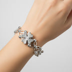 Brazalete Doble Uso Anillo Pulsera con Trebol Giratoria Plata .925 con Baño de Rodio