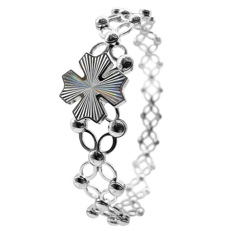 Brazalete Doble Uso Anillo Pulsera con Trebol Giratoria Plata .925 con Baño de Rodio