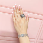 Brazalete Doble Uso Anillo Pulsera con Trebol Giratoria Plata .925 con Baño de Rodio