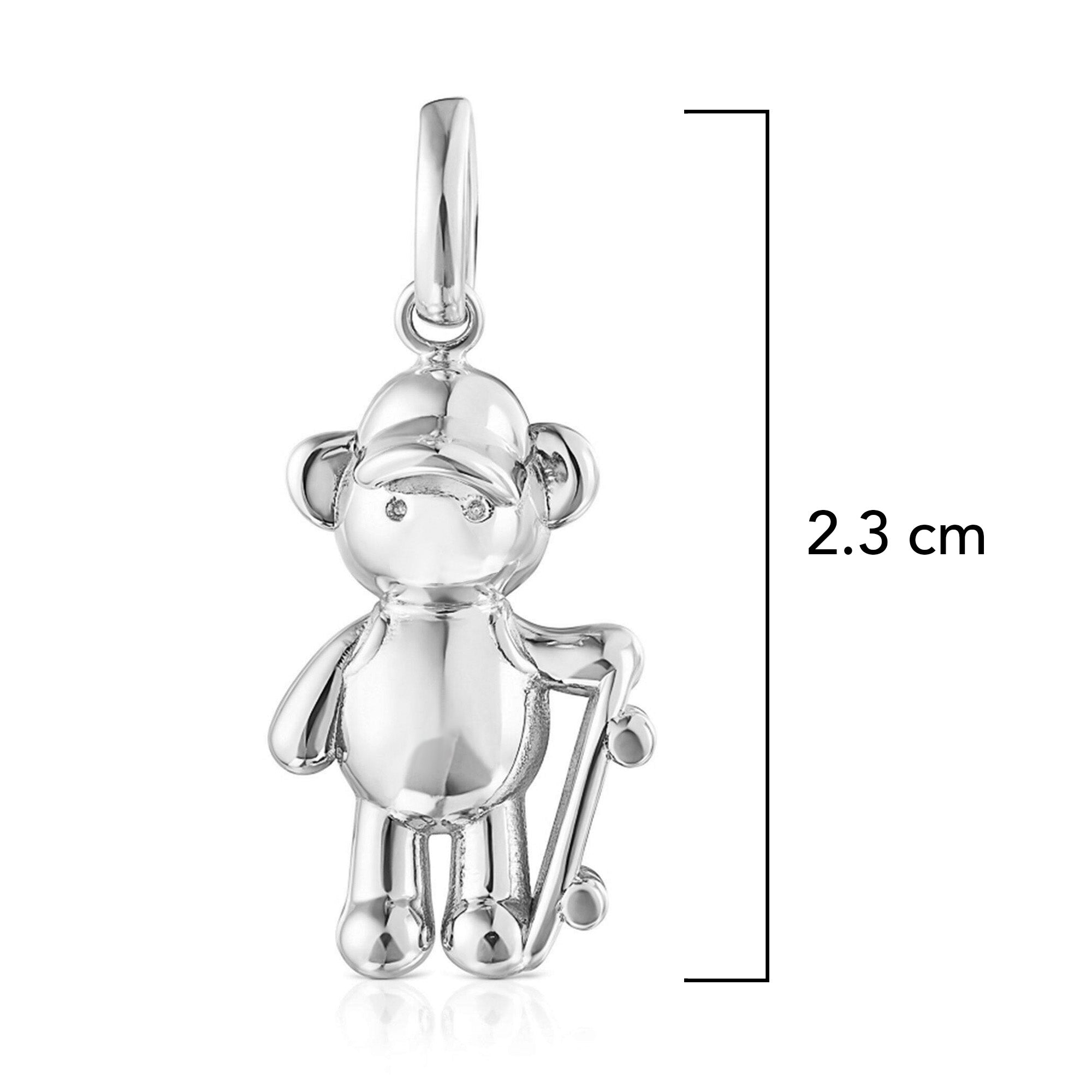 Dije Inspirado Oso 1:1 Teddy Bear con Patineta Plata .925 con Baño de Rodio