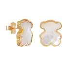 Broquel Inspirado Osos 1.1 Madre Perla Facetada Plata .925 con Baño de Oro 18k