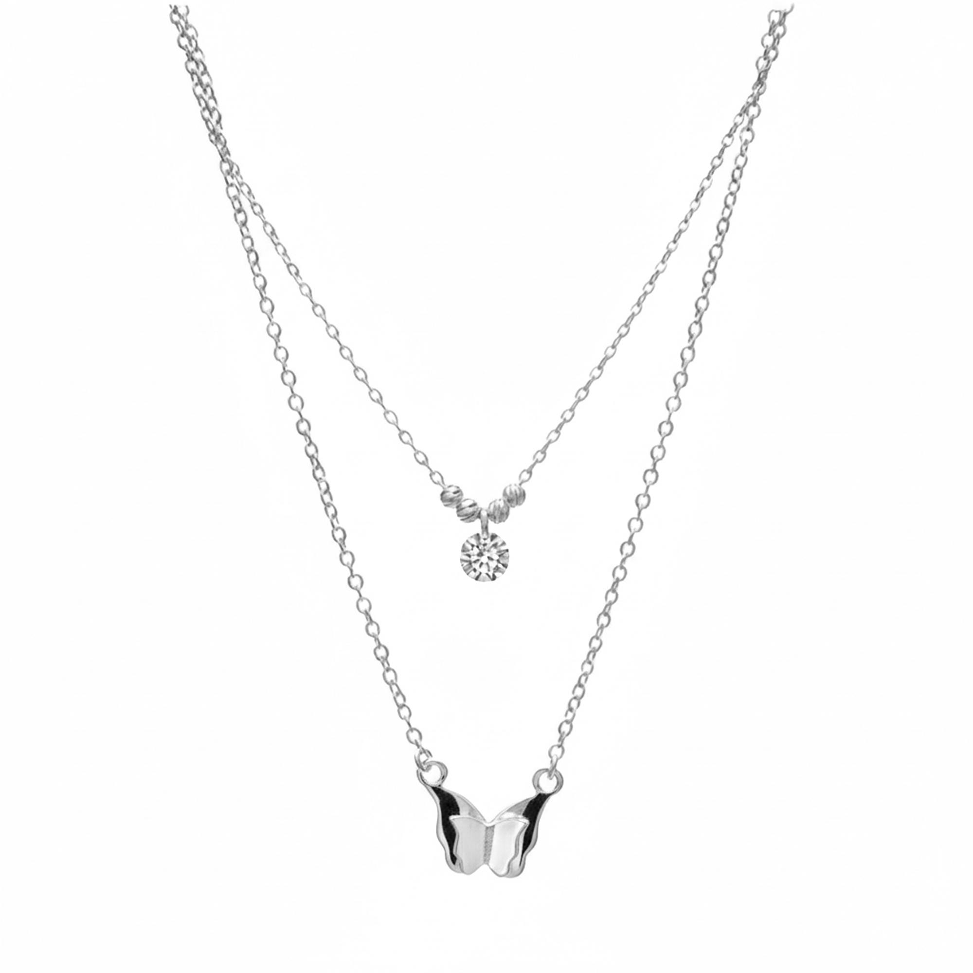 Collar Doble Swarovski con Mariposa Arenada Plata .925
