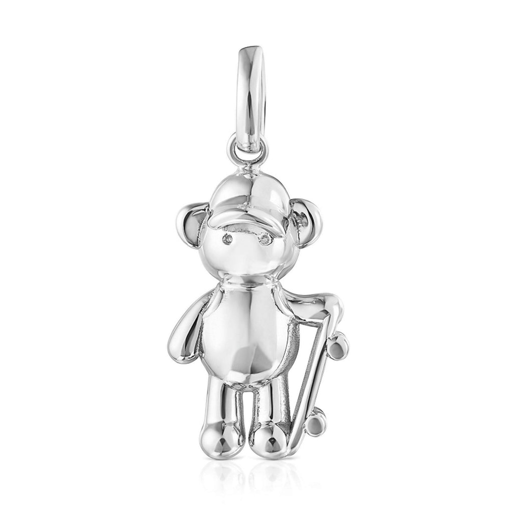 Dije Inspirado Oso 1:1 Teddy Bear con Patineta Plata .925 con Baño de Rodio