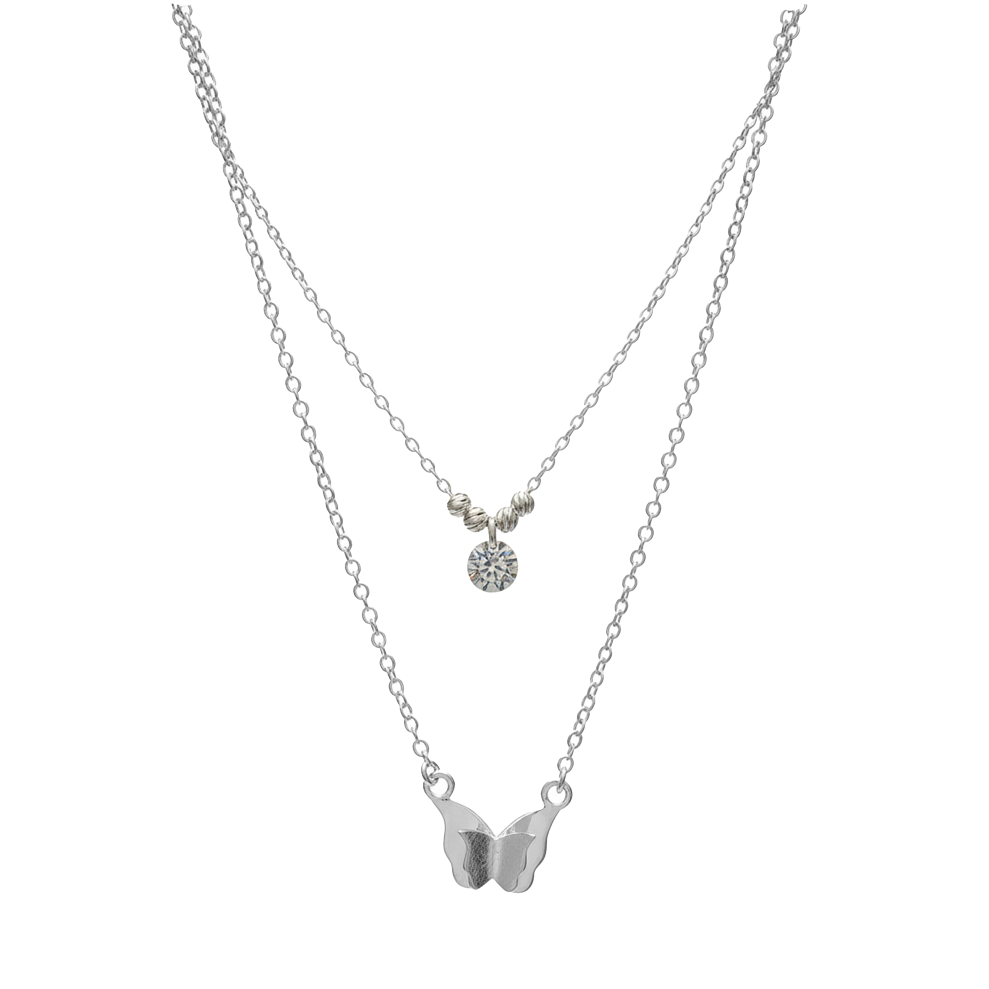 Collar Doble Swarovski con Mariposa Arenada Plata .925