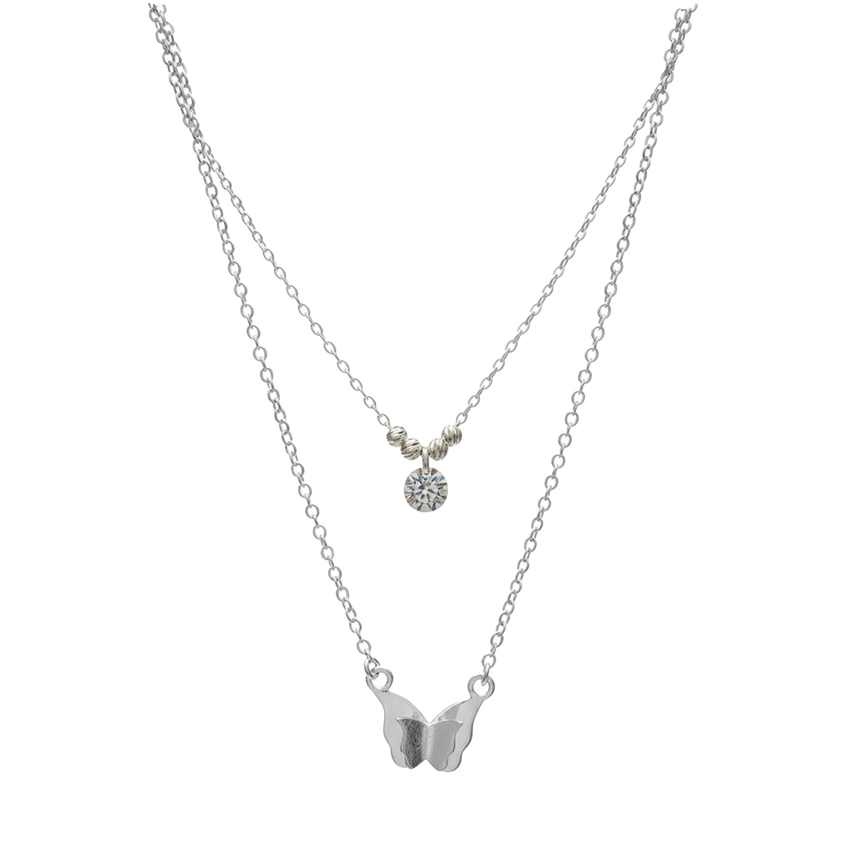 Collar Doble Swarovski con Mariposa Arenada Plata .925