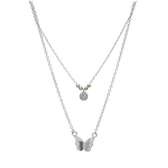 Collar Doble Swarovski con Mariposa Arenada Plata .925
