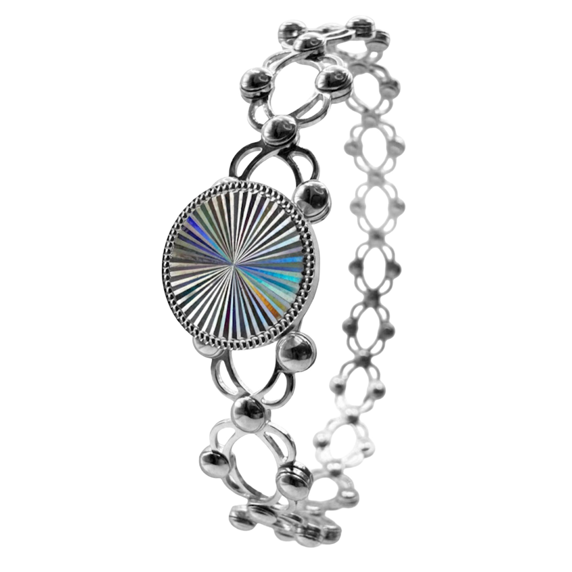 Brazalete Doble Uso Anillo Pulsera con Circulo Giratorio Plata .925 con Baño de Rodio