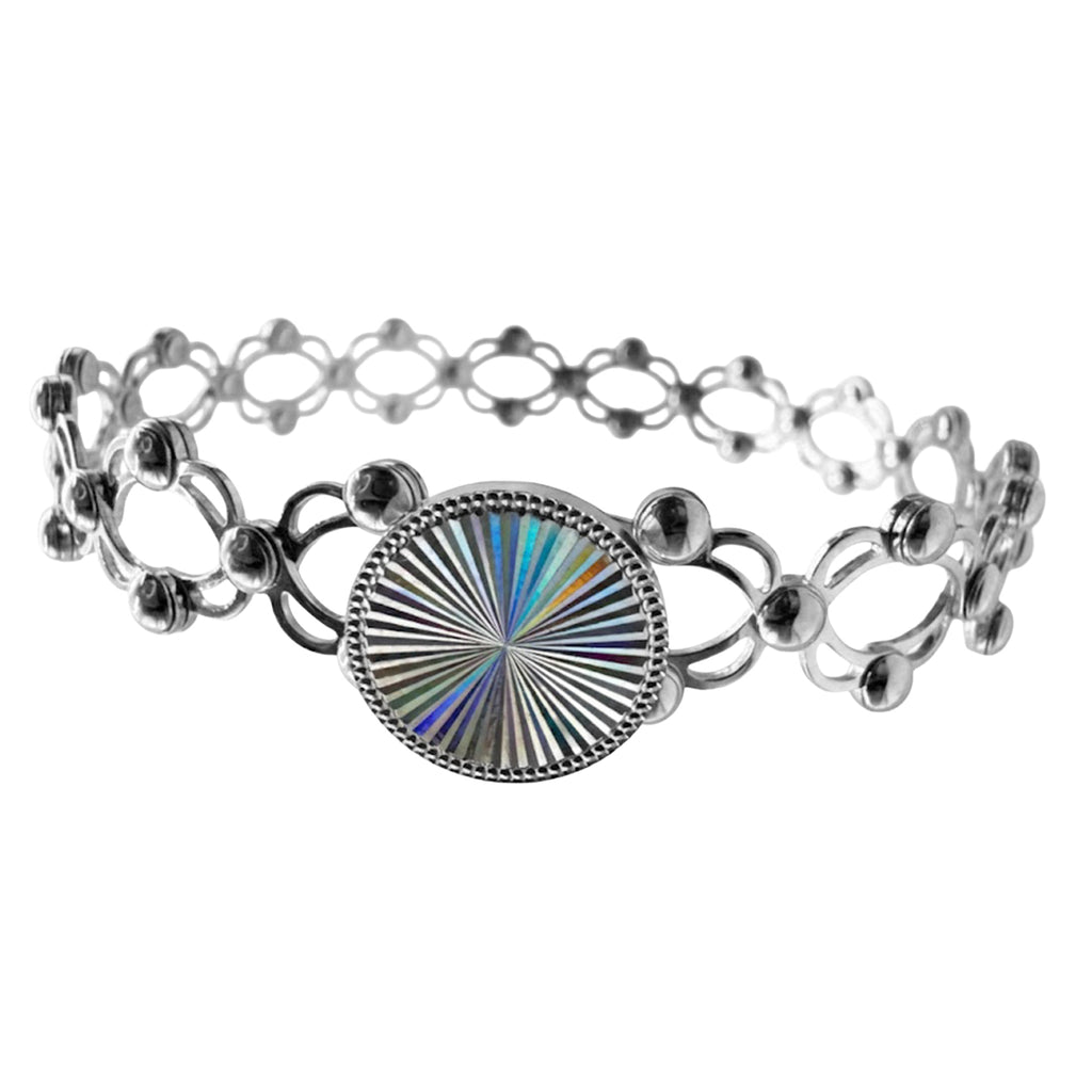 Brazalete Doble Uso Anillo Pulsera con Circulo Giratorio Plata .925 con Baño de Rodio