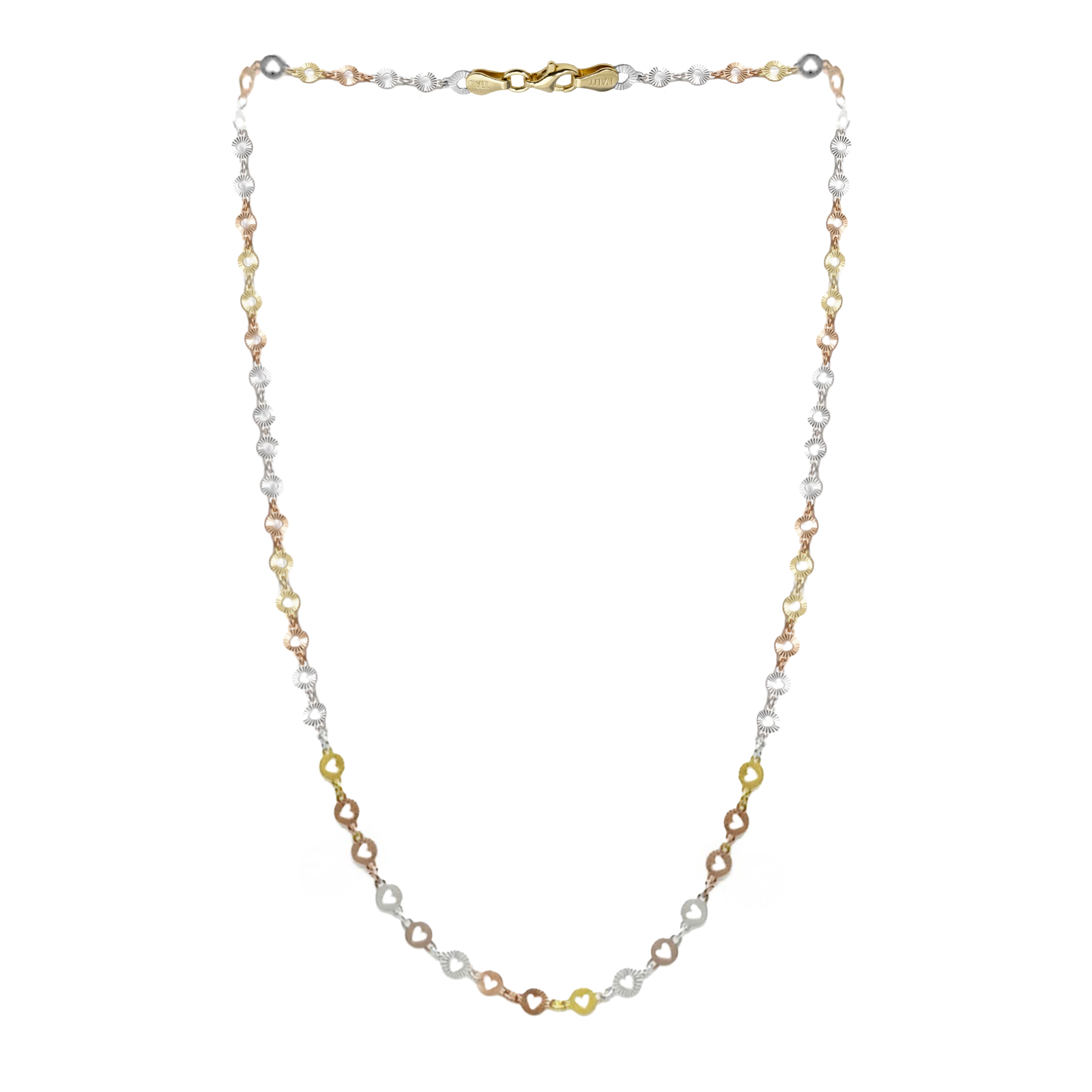 Collar Corazones Diamantados Plata .925 con Baño de 3 Oros