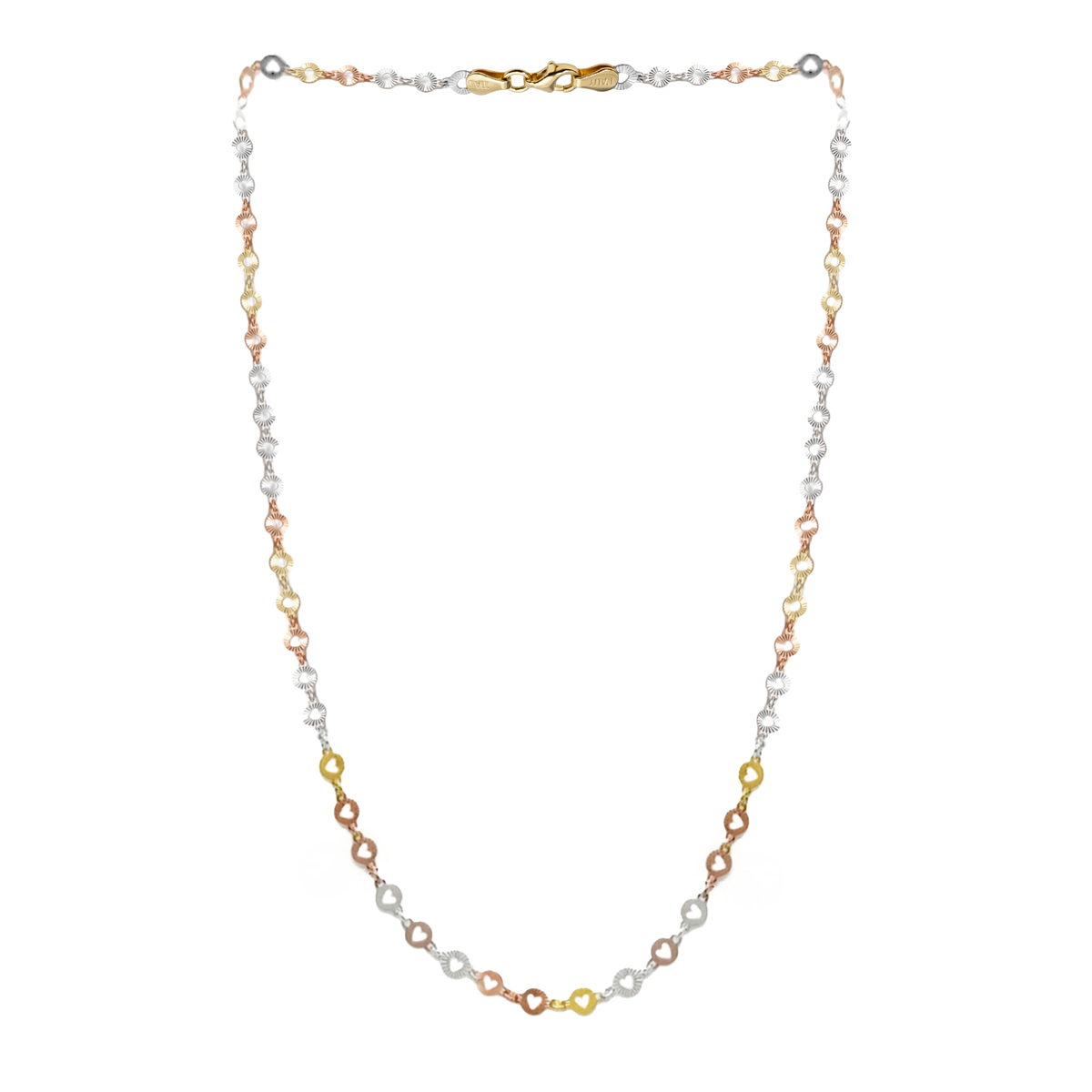 Collar Corazones Diamantados Plata .925 con Baño de 3 Oros