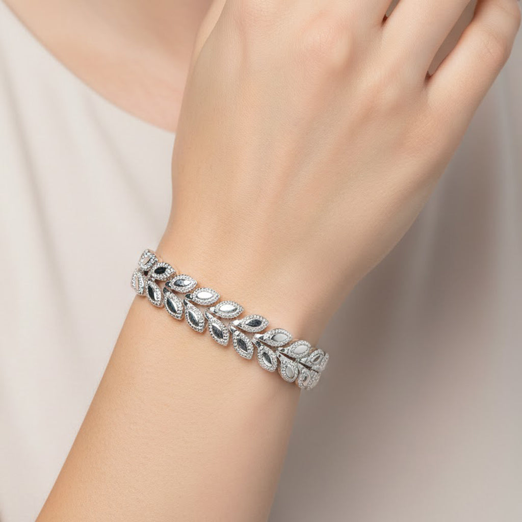 Pulsera Doble Hoja Bombeada Plata .925