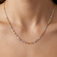 Collar Corazones Diamantados Plata .925 con Baño de 3 Oros
