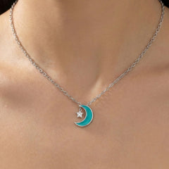 Collar Luna Esmaltada con Circonia Plata .925 con Rodio