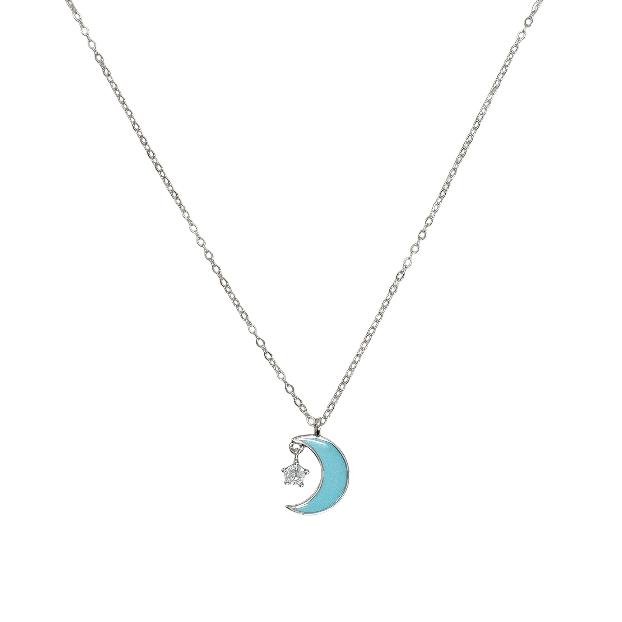 Collar Luna Esmaltada con Circonia Plata .925 con Rodio