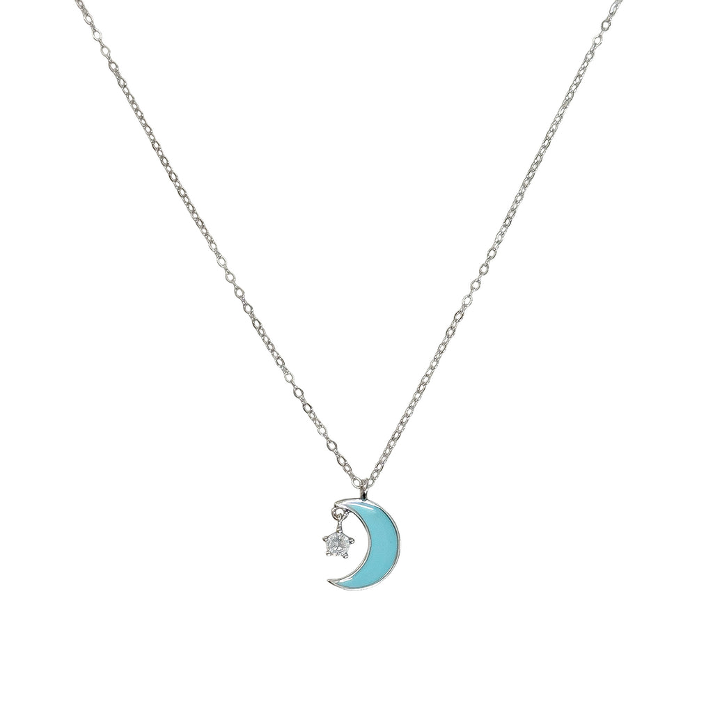 Collar Luna Esmaltada con Circonia Plata .925 con Baño de Rodio