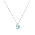 Collar Luna Esmaltada con Circonia Plata .925 con Baño de Rodio